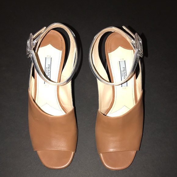 Prada Shoes - PRADA METALLIC-BROWN MID HEEL SANDALS